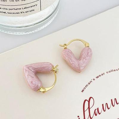 Heart Hoop Earrings for Women Enamel Heart Earrings Hypoallergenic Pink Heart Shape Earrings for Women Jewelry Gifts.