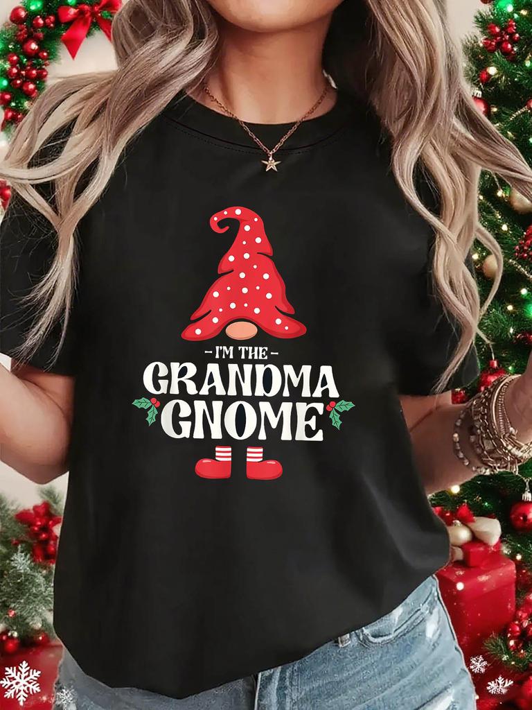 Womens Im The Grandma Gnome Christmas with Gnome Slogan Print RedWhite Holiday Outfit for Xmas Parties Family Gatherings