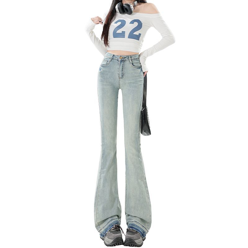Spring Vintage Fashion All Match Slim Micro Flare Denim Pants For Women Casual Pants Oversize Denim Trousers
