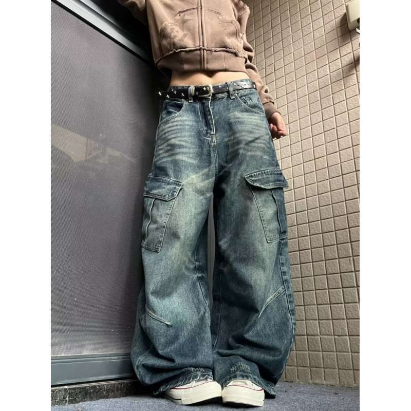 

Мужские брюки-карго JYL Американские с множеством карманов Bootcut High-Street Свободные Повседневные Джинсовые Брюки S бездна