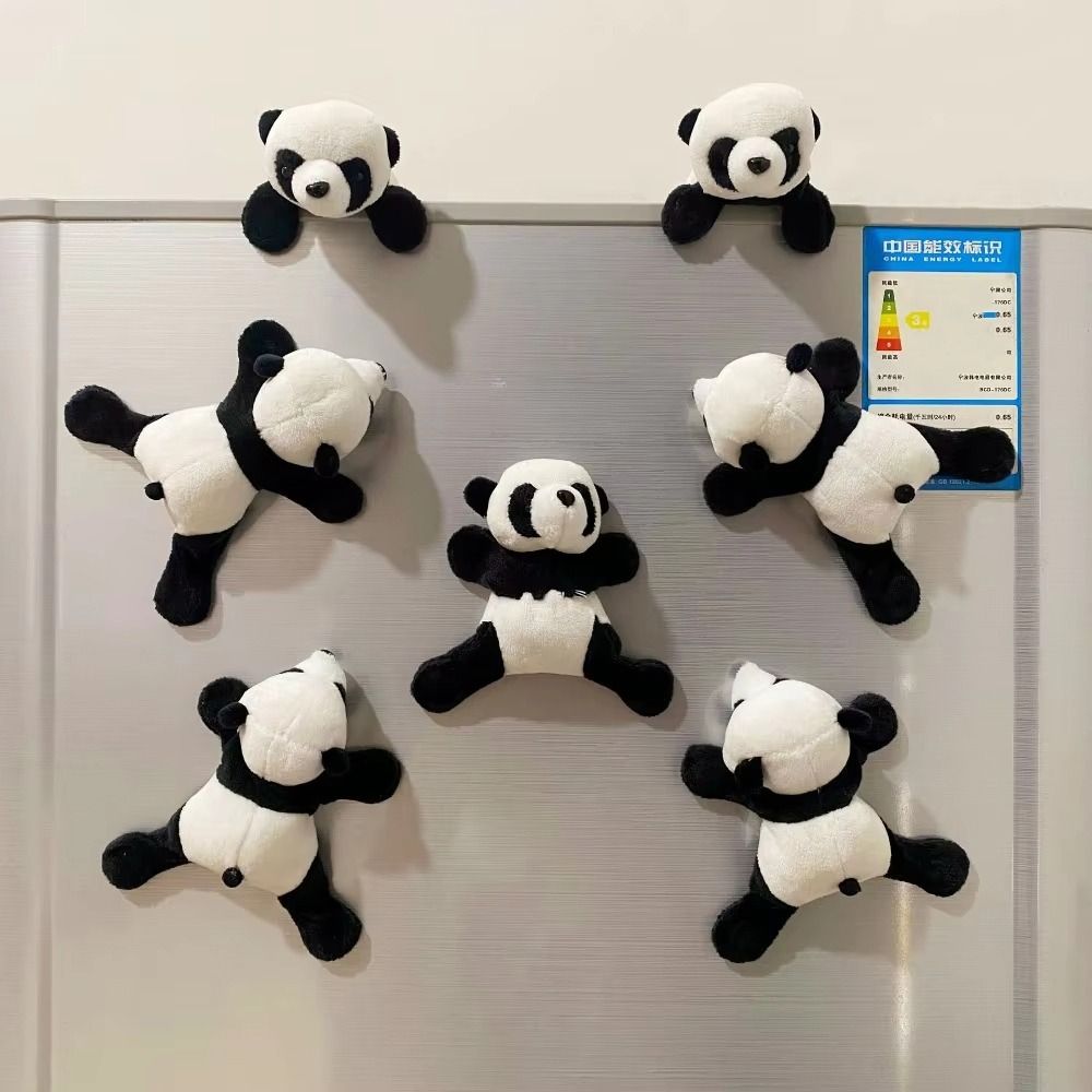 Stuffed Panda Plush Toy Cartoon Refrigerator Decor Soft Plush Panda Refrigerator Magnet