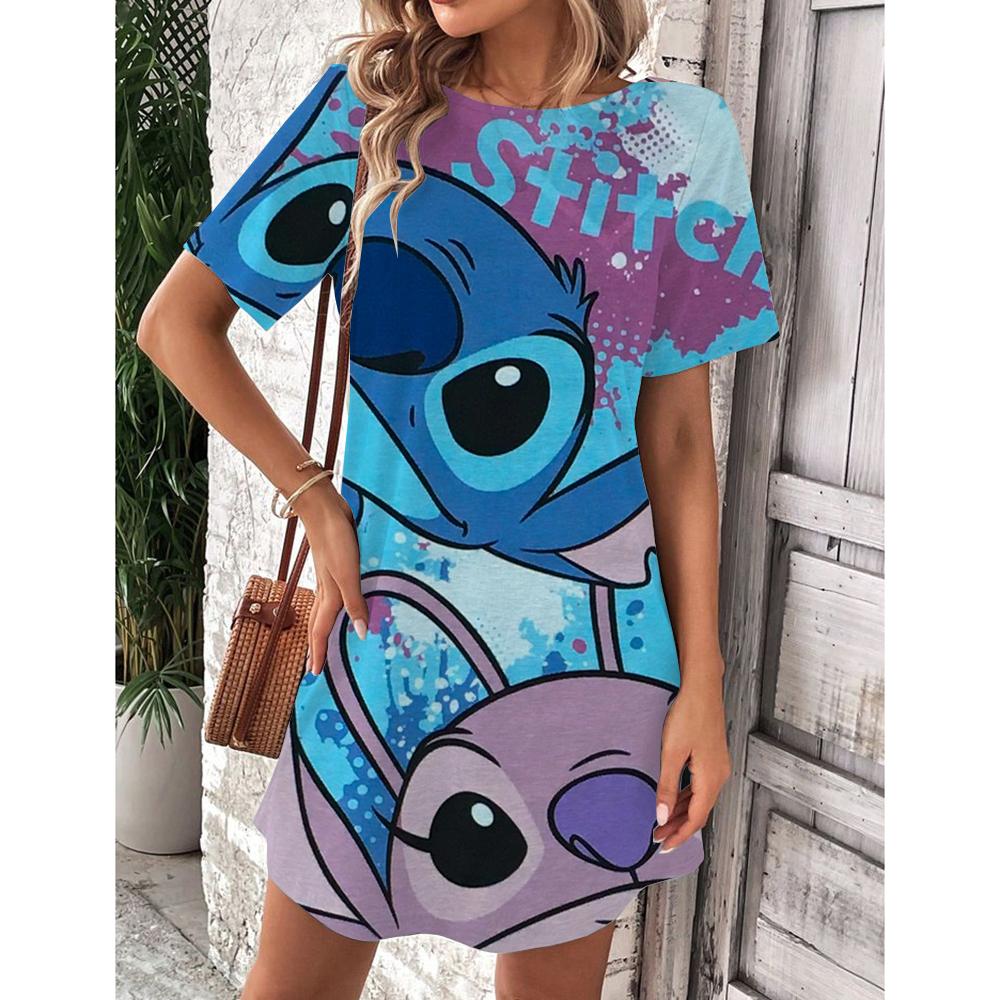 Women's Summer Cartoon Short Sleeve Round Neck T-shirt Dress Fashion Sleeping Skirt Basic Daily Dress