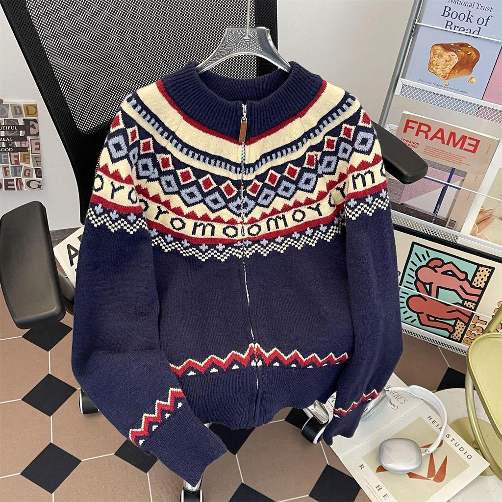 Подростковая пара Американский ретро Кардиган в стиле Fair Isle для мужчин и женщин - Зимний свитер с ощущением высокого качества