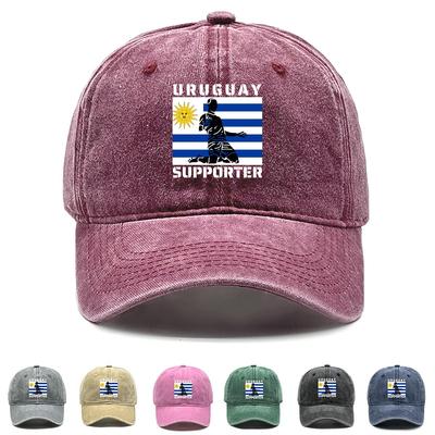 Uruguay Flag Football Print Adjustable Sun Hat, Patriotic Mesh Hat Trendy Casual Lightweight Washed Snapback Baseball Cap