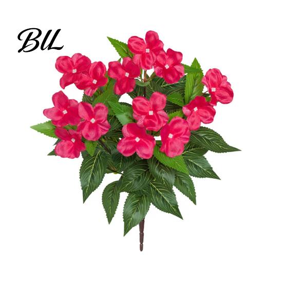 Faux Floral Arrangement 5 Stems Artificial Impatiens Flowers Bouquet for Outdoor UV Resistant Detailed Blossoms Silk Outside Front Porch Garden Window розы красного