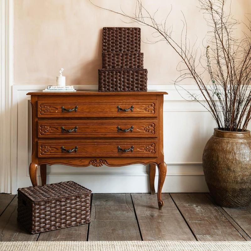 Woven Storage Basket With Lid Lock PET Material Organizer Box Clothes Toys Cosmetics Office Supplies