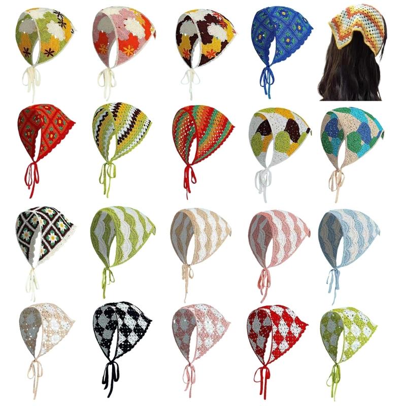 Women Floral Hairband Wrap Bohemia Triangle Headwraps Elaborate Head Scarf Turban Bandanas Hairband for Vacation