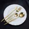 Luxus Gold Edelstahl Portugiesisches Westliches Besteckset: Steakmesser, Gabel, Löffel, Tragbare Hülle enthalten.