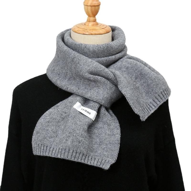 In wool knitted scarf female, autumn and winter thickened warm scarf student solid color trendy white versatile model