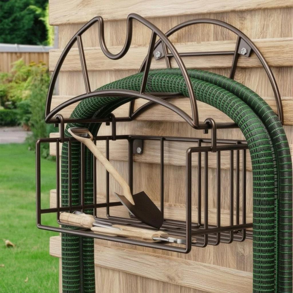 Hose Holder with Basket Heavy-Duty for Gardeners, Homeowners