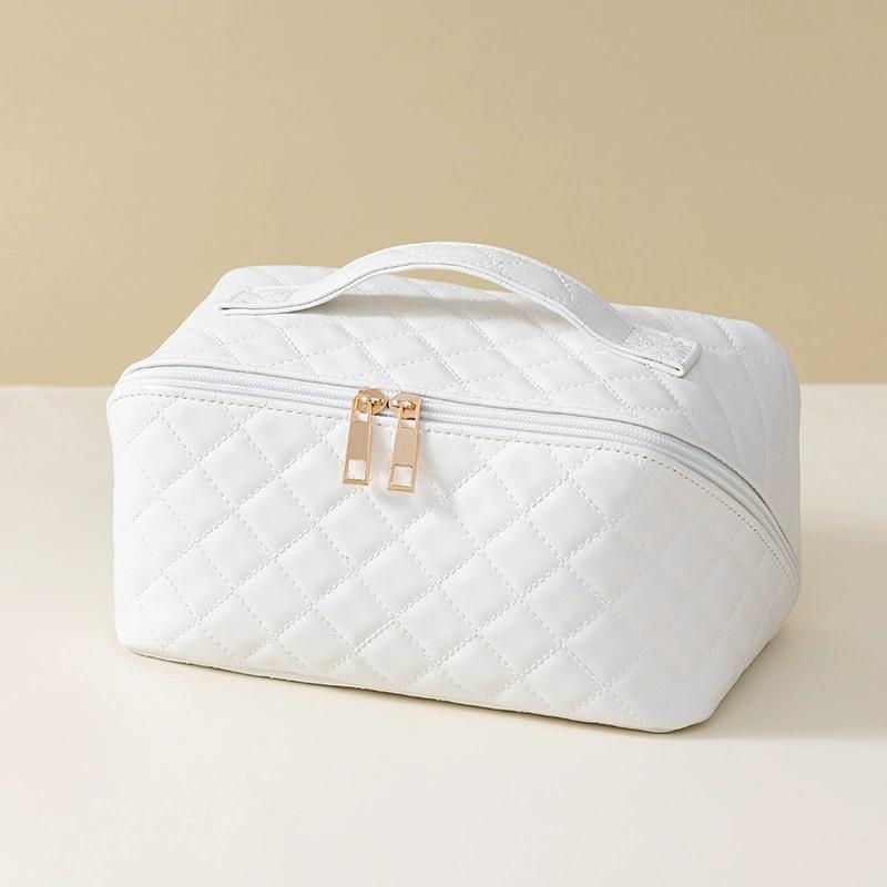 Neue einfarbige, einfache PU-Kosmetiktasche mit großer Kapazität, Kosmetiktasche, Make-up-Tasche, Reisetasche, tragbarer Hautpflege-Toilettenartikel-Organizer