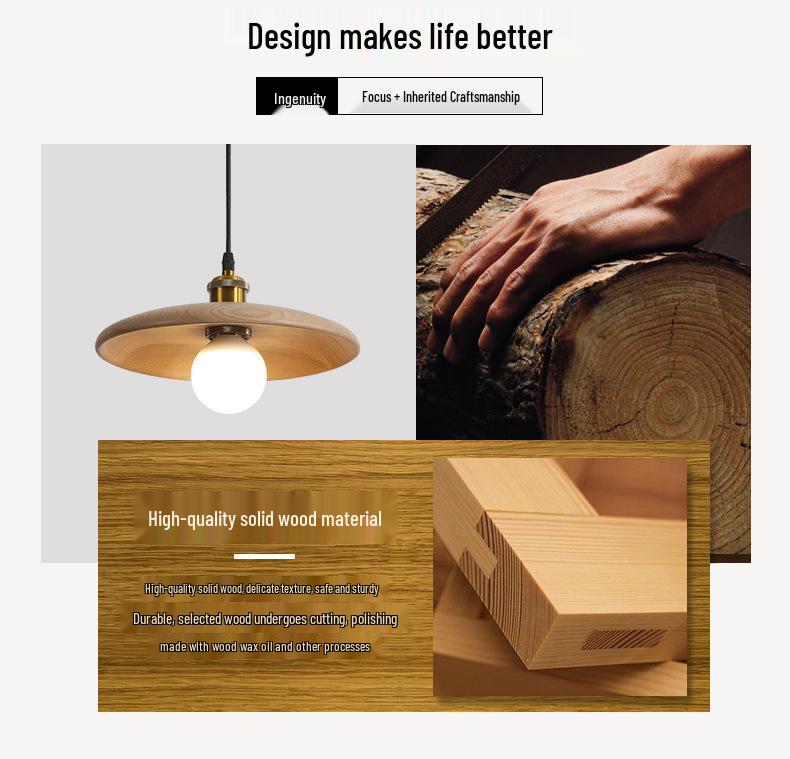 Nordic Retro Solid Wood Chandelier: Homestay, Bedroom, Bedside, Teahouse, Study, Bar Light