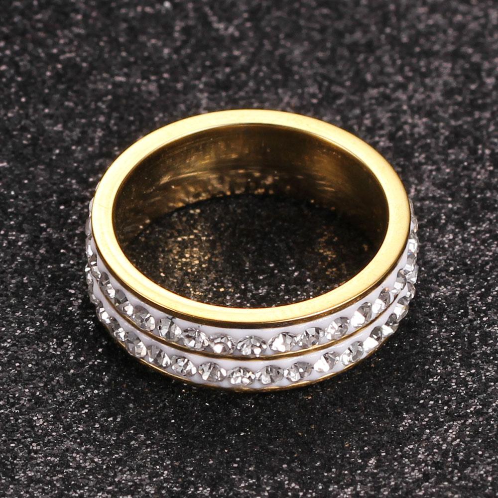 Simple Two-Row 6MM Ceramic Inlaid Diamond Titanium Steel Ring for Women, Stainless Steel, Versatile