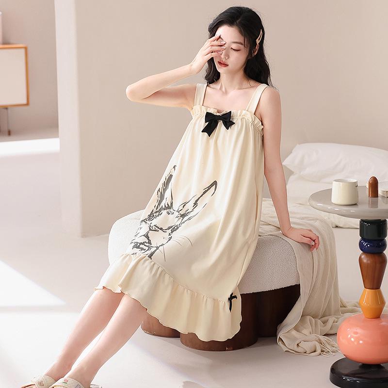 Summer Pure Cotton Sleeveless Nightgown for Girls, Plus Size Comfortable Loose Tank Dress