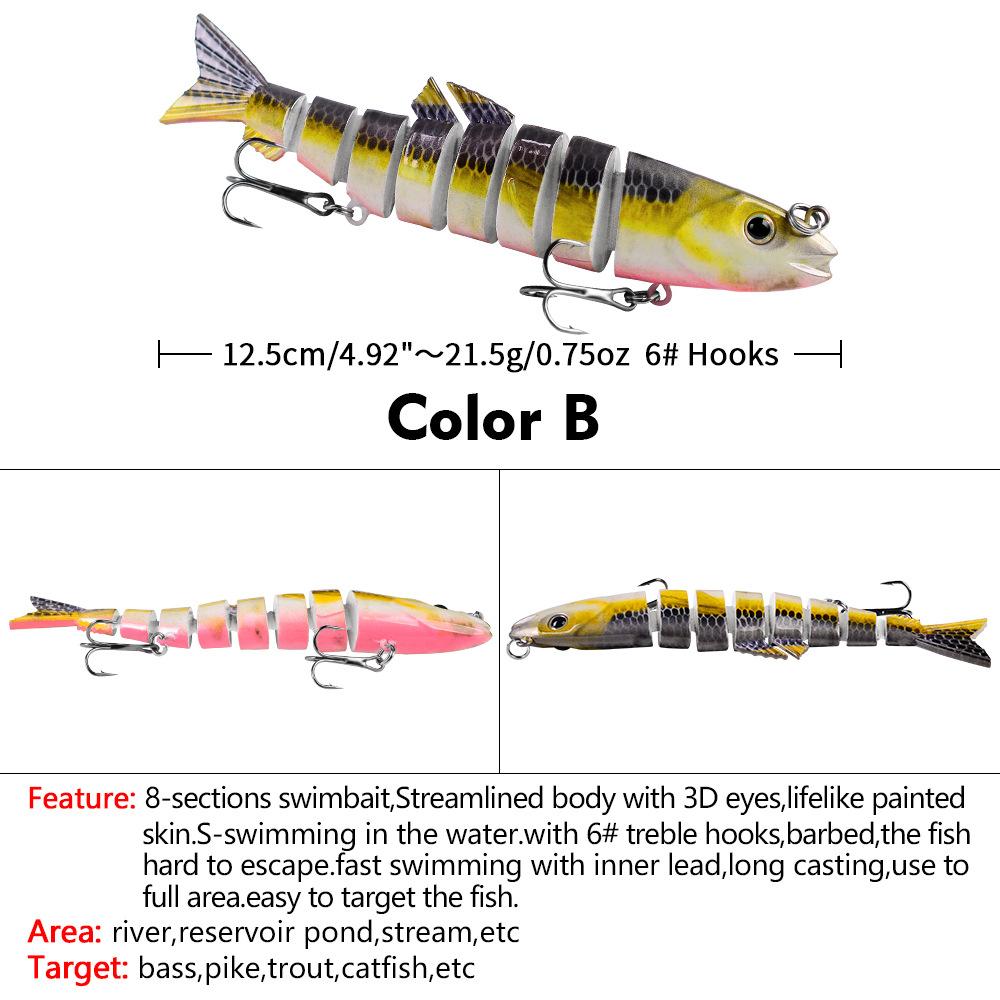 Köder, mehrteilig, Fisch, 12,5 cm, 21,5 g, Kunststoff-Falschköder, 8 Abschnitte, mehrteilig, harter Köder, Meeresangelköder