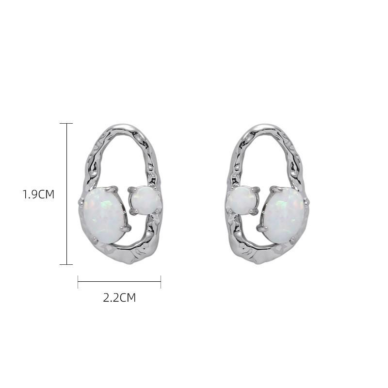 Korean Opal stone geometric earrings women s trend cold wind stud earrings design sense simple earrings