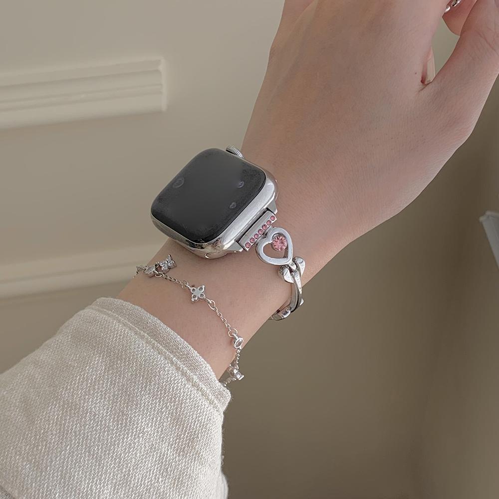 Bracelet Strap for Apple Watch Series 10 9 8 7 SE 6 5 4 3 2 1 42mm 41mm 40mm 38mm Love Heart Rhinestone Metal Watch Band