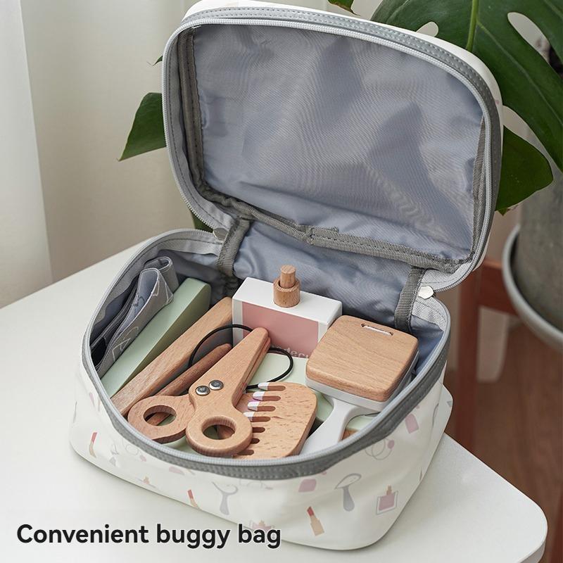 Kids Makeup Set Hairdressing Simulation Wooden Beauty Fashion Combs Hair Dryer Pretend Play Barber Makeup Kit Girl Toy