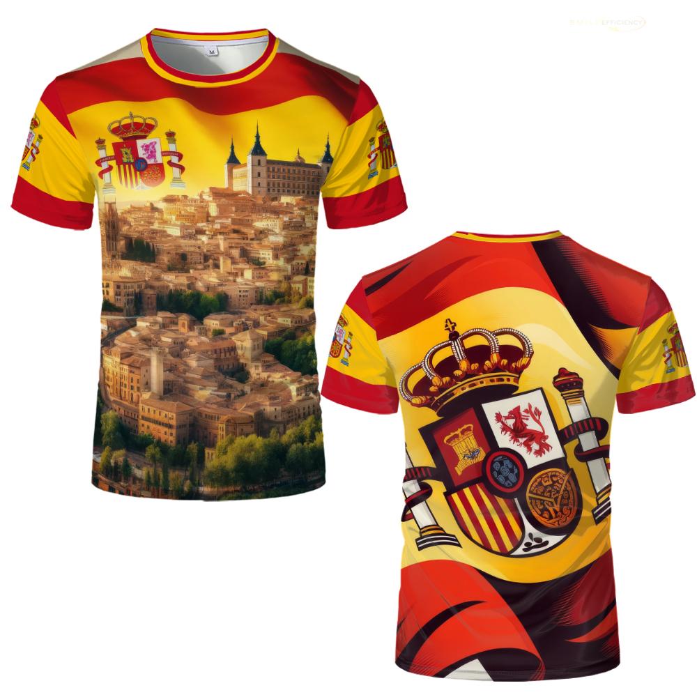 Spain Flag Short-Sleeved Loose T-shirt For Men 2024 Summer Casual 3D Printing Pattern T Shirts Spanish National Day Tops