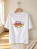 Unisex T-shirt Colorful Lips Print Casual Soft Short Sleeve Streetwear
