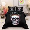 3 Piece Bedding Set Skull with Diamond Gem Crown Pink Black Tattoo Duvet Cover Set, Edgy Gothic Bedding for Teens Men Women Bedroom Decor