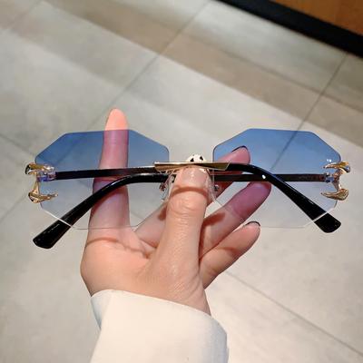 Modne damskie okulary przeciwsłoneczne bez oprawek, wielokątne, w stylu vintage, z gradientowymi soczewkami oceanicznymi, odcienie, modny luksusowy design marki, szykowne okulary przeciwsłoneczne
