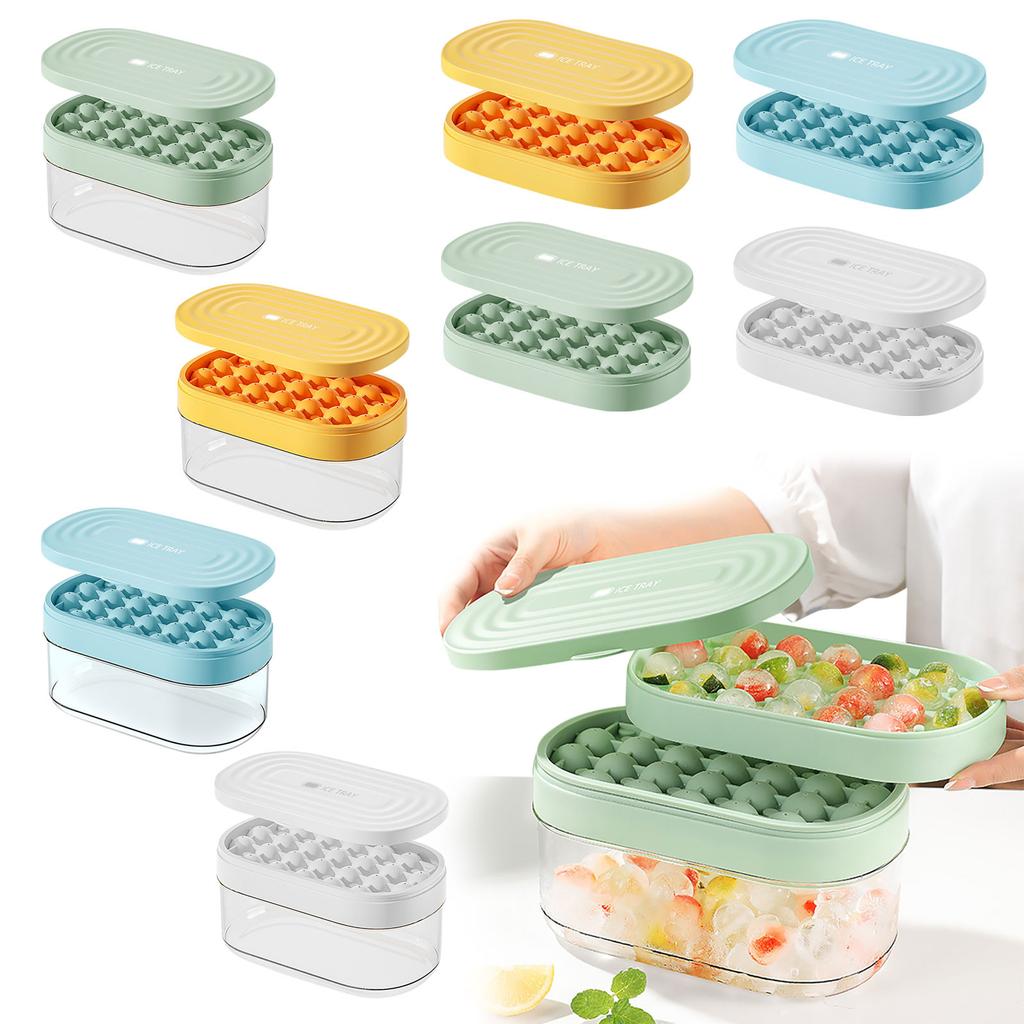 Ice Making Mould, Ice Tray With Lid Silicone Ice Tray With Storage Box Stackable Easy Release Ice Ball Maker For Cocktail Whisky Coffee