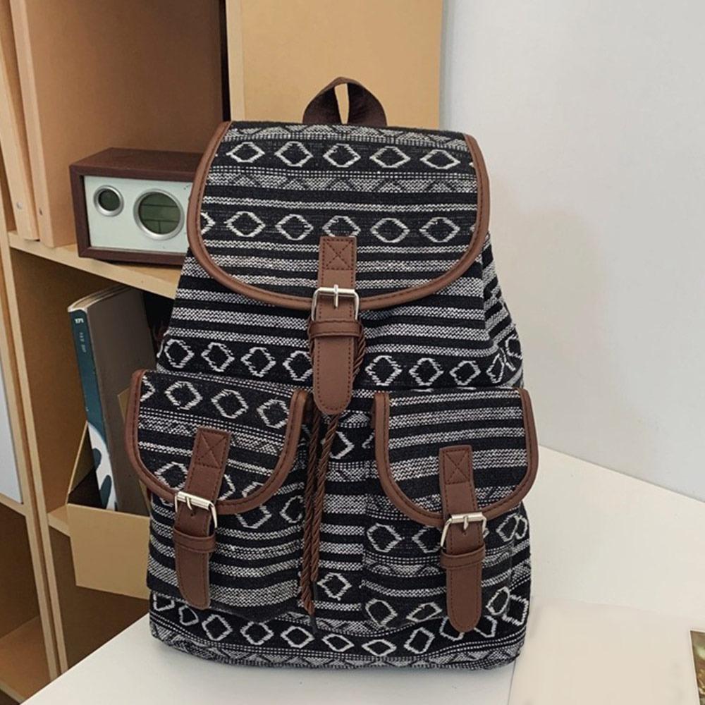 Fashion Ethnic Style Shoulders Backpack Adjustable Strap Large Capacity Kids Schoolbag Casual Plaid Travel Rucksack