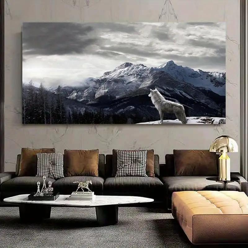 Canvas Poster, Modern Art, Snow Mountain Wolf Poster Wall Art Picture, Ideal Gift For Bedroom Living Room Corridor, Wall Art