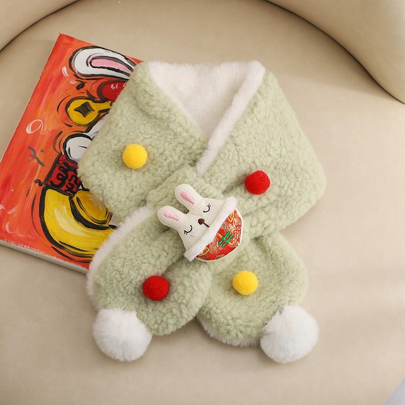 Cute Cartoon Rabbit Pompom Scarf Winter Warm Knitted Neck Warmer Women Men Unisex Fashionable Red Festive Accessory