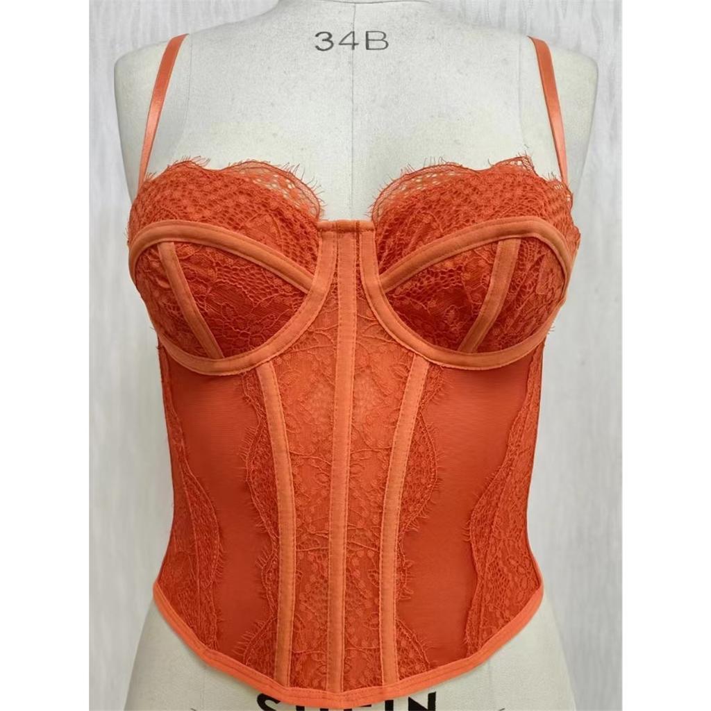 Damen Durchsichtiges Spitzenkorsett Cami-Oberteil, Spaghettiträger Bustier, Fischgräten Schlankmachendes Trägerloses Schlauchoberteil