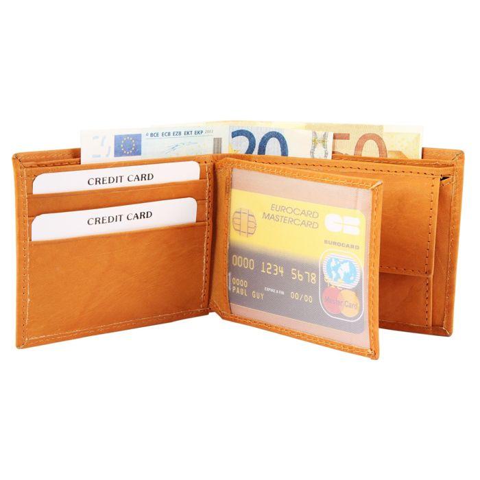 Portefeuille homme - EXCELLANC - Wissam - cuir vache marron - format horizontal - 6 emplacements cartes