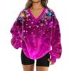 Women's Fashionable V-neck Christmas Printed Long Sleeved Casual Pullover Plush Warm Pocket Sweatshirt Top