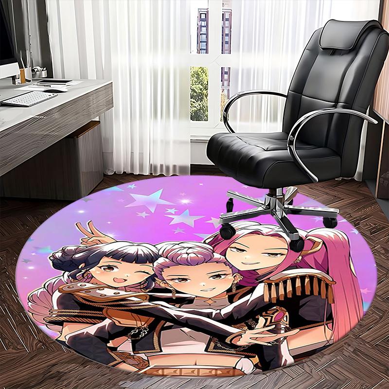 Kpop Girls Chair mat Round Rug-Office carpet, Machine Washable, Non-slip, Suitable for Living Rooms, Bedrooms, Entryways, and Holiday-themed