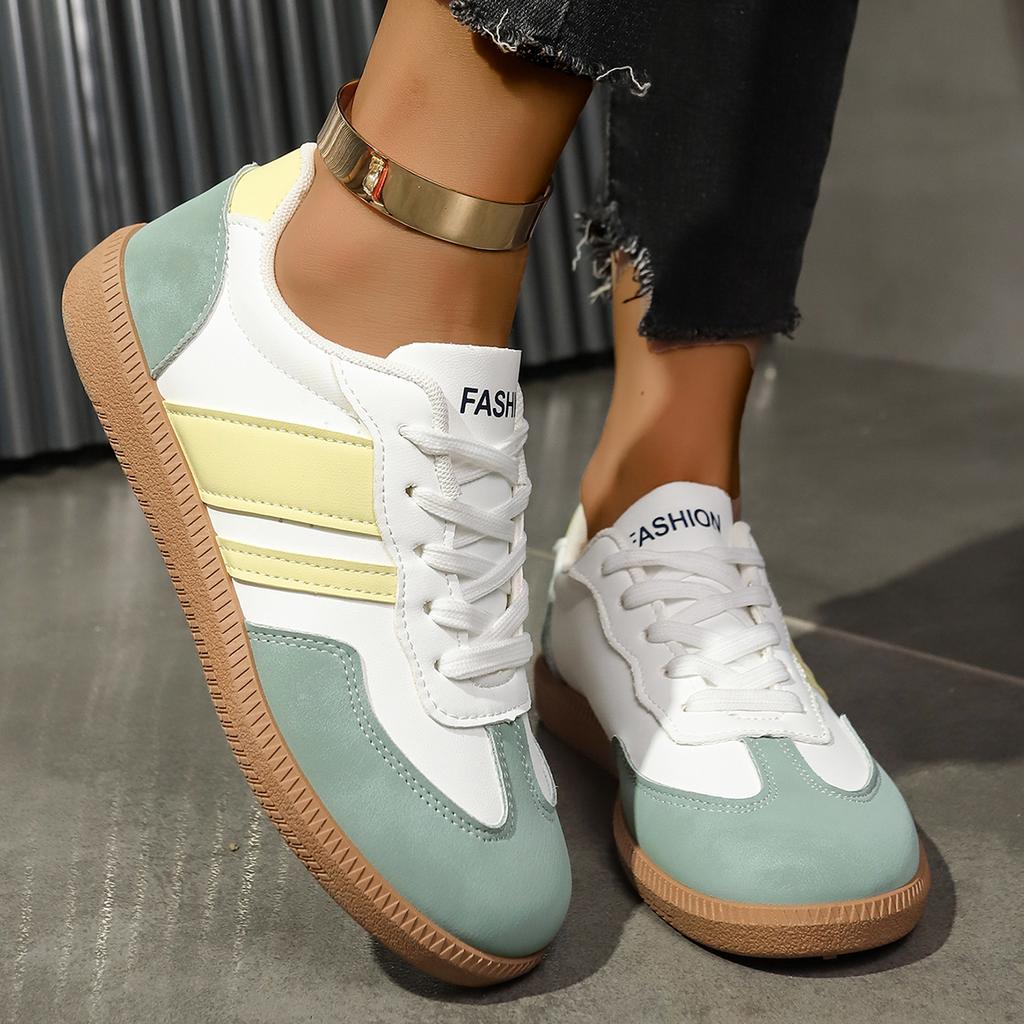 Fashion Fashion Patchwork Lace Up Stitching Decoration Sneakers Women Autumn Casual Round Toe Low Heel Shoes Non Slip Skateboard Shoes