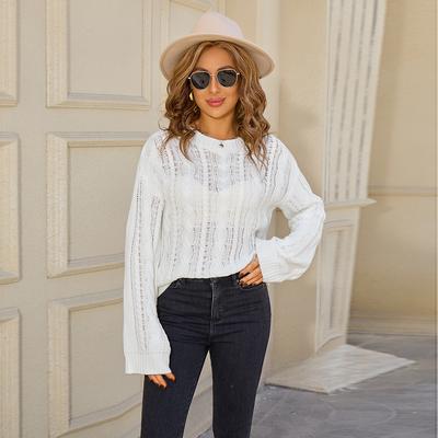 Neuer einfarbiger Strickpullover mit gedrehtem Rundhalsausschnitt für Damen im Herbst und Winter