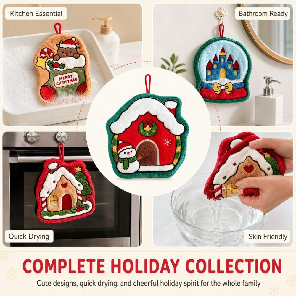 Quick-drying Christmas Tree Hand Towel Absorbent Santa Claus Handkerchief Xmas Decor