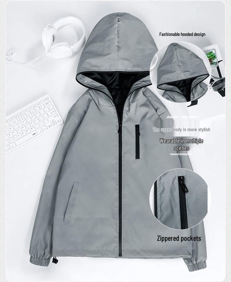 Men's Reflective Hooded Windbreaker: Cross-Border Outdoor Streetwear Casual Jacket with Custom Logo