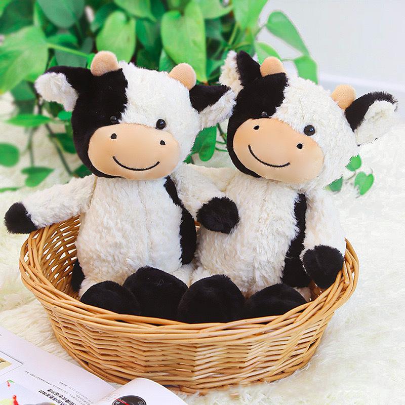 Cute Cow Plush Toy Rag Doll Black and White Flower Smiling Cute Calf Gift Girls Animal Doll Children's Birthday Gift