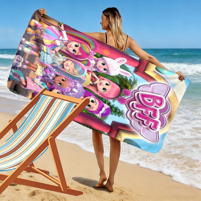 BFF Cartoon Print Beach Towel, Large Soft Quick Dry Towel for Beach Camping Swimming