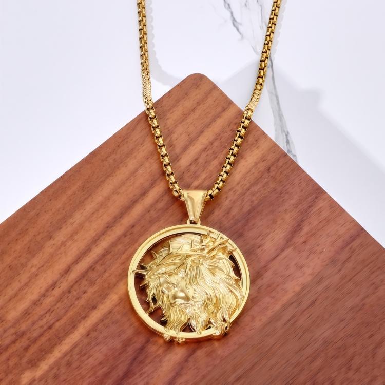 Vintage Trendy Christian Face Gold Plated Stainless Steel God Pendant Necklace Jesus Portrait Gift