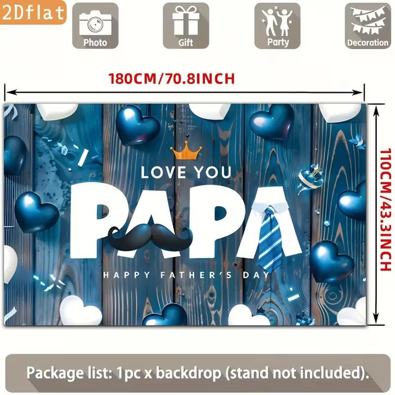 2D Blue Wood Father's Day Backdrop, Love You Papa Party Banner