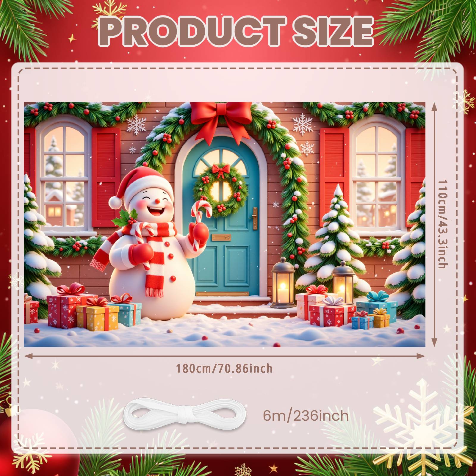 Winter Display Candy Cane Xmas Backdrop Christmas Background Snowflake Pattern Festive Banner For Xmas Event Family Party