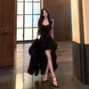 Women's Strapless Ruffle Dress: Summer Seaside Vacation with Irregular Swallowtail Hem