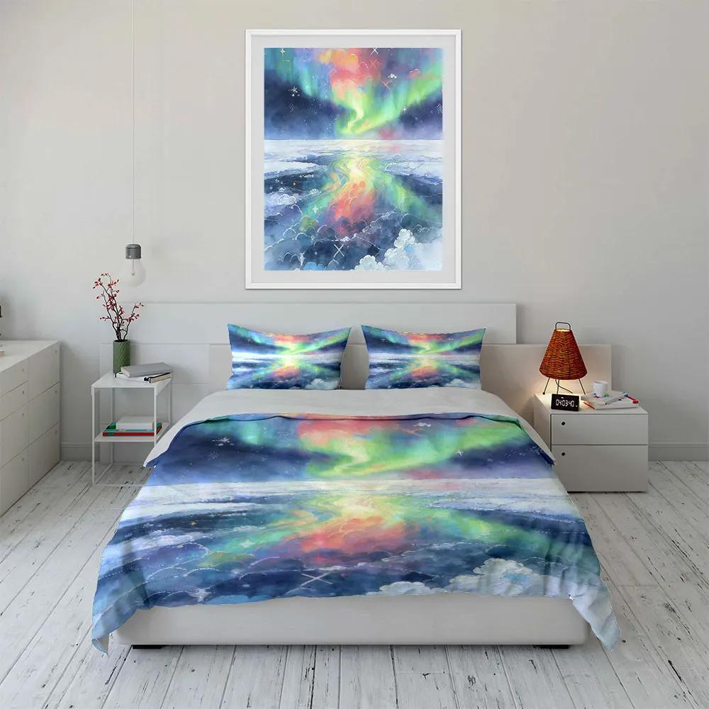 Aurora Landscape Art Set Soft Comfortable Duvet Cover Bedding Set Included 1*Duvet Cover & 2*Pillowcases gift