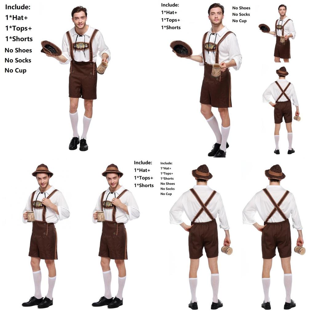 Stylish Men Oktoberfest Clothing Cosplay Costume Featuring Solid Shirt And Suspenders