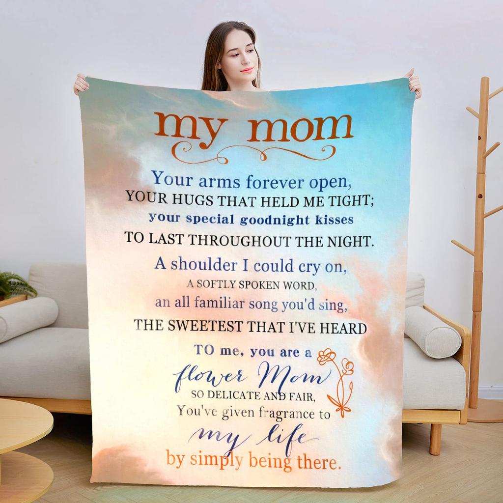 Birthday Gift From Daughter and Son To Mom Portable Soft Flannel Blanket for Sofa Bedroom Living Room