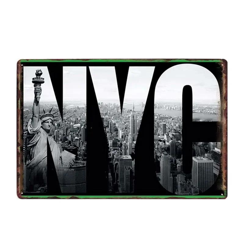 New York Metal Posters Vintage Tin Sign USA Flag Bar Pub Club Toilet Wall Decor Home Plate Retro Plaques 20x30 cm