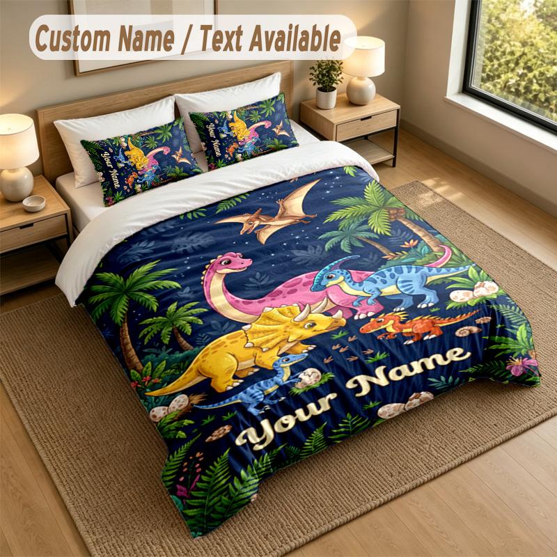 Dinosaur Theme Personalized 3Pcs Bedding Set Custom Text & Name 1 Sheet 2 Pillowcases Household Bedding 1pc