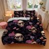 3pcs Skull Floral Pattern Bedding Set, Ideal for Home Use, Suitable for Bedroom Decor (1*Duvet Cover + 1/2*Pillowcases, No Core) Yy250821189